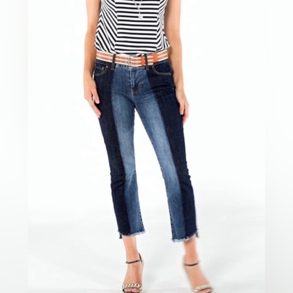 CAbi hi-low crop two tone jeans, released hem, highwaisted size 16 plus size - Picture 1 of 16